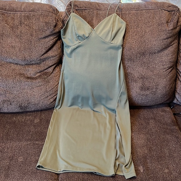 Olive Green Slit Dress - Picture 4 of 13
